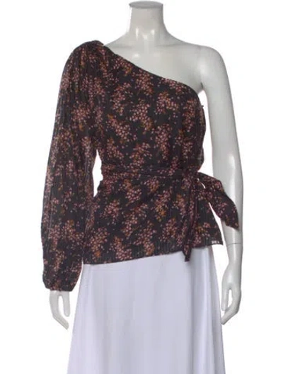Pre-owned Ulla Johnson Floral Print One-shoulder Blouse In Black