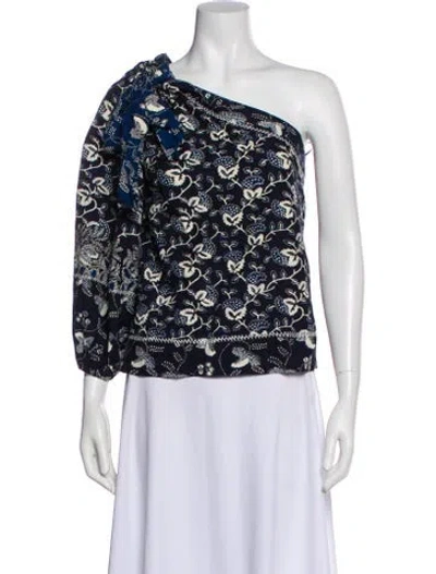Pre-owned Ulla Johnson Floral Print One-shoulder Blouse In Blue