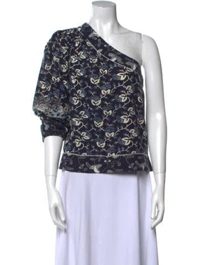 Pre-owned Ulla Johnson Floral Print One-shoulder Blouse In Blue