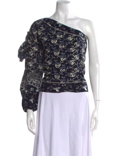 Pre-owned Ulla Johnson Floral Print One-shoulder Blouse In Blue