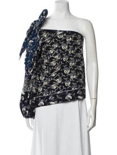 Pre-owned Ulla Johnson Floral Print One-shoulder Blouse In Blue