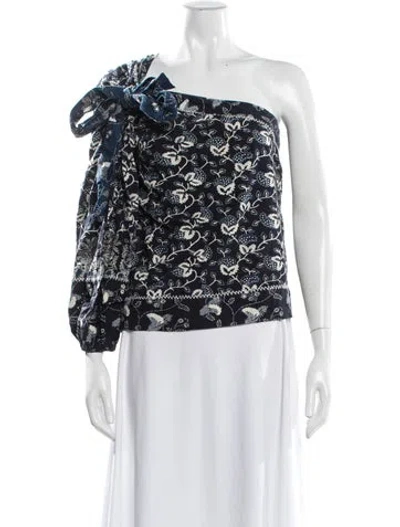 Pre-owned Ulla Johnson Floral Print One-shoulder Blouse In Blue