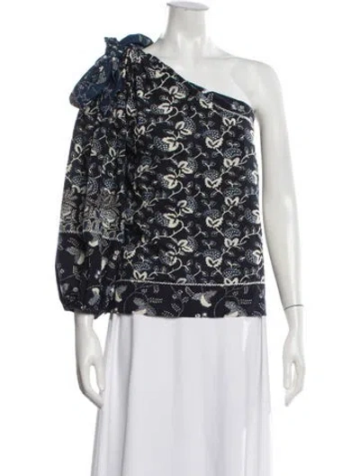 Pre-owned Ulla Johnson Floral Print One-shoulder Blouse In Blue