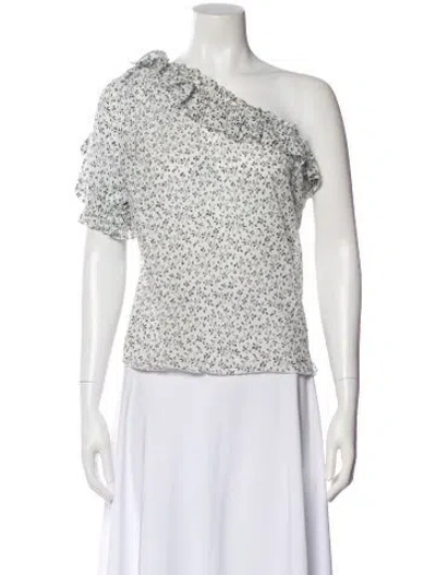 Pre-owned Ulla Johnson Floral Print One-shoulder Blouse In White
