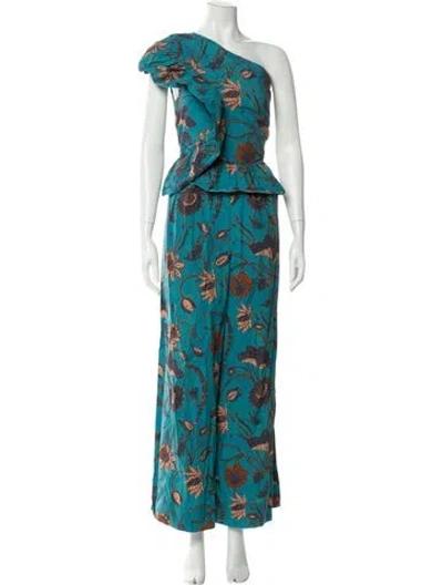 Pre-owned Ulla Johnson Floral Print One-shoulder Jumpsuit In Blue