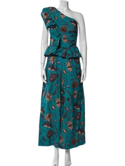 Pre-owned Ulla Johnson Floral Print One-shoulder Jumpsuit In Blue