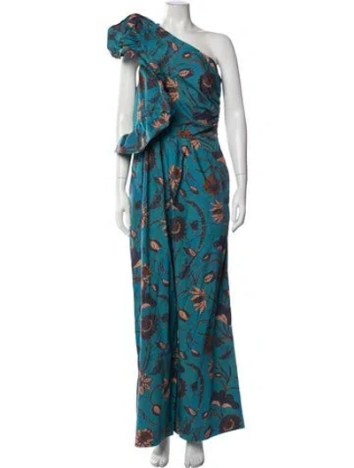 Pre-owned Ulla Johnson Floral Print One-shoulder Jumpsuit In Blue