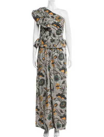 Pre-owned Ulla Johnson Floral Print One-shoulder Jumpsuit In Burgundy