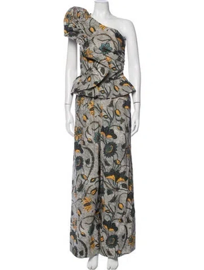 Pre-owned Ulla Johnson Floral Print One-shoulder Jumpsuit In Grey