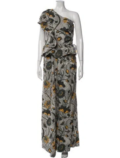 Pre-owned Ulla Johnson Floral Print One-shoulder Jumpsuit W/ Tags In Green