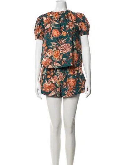 Pre-owned Ulla Johnson Floral Print Pleated Accents Short Set In Multicolor