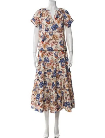 Pre-owned Ulla Johnson Floral Print Pleated Accents Skirt Set In Neutrals