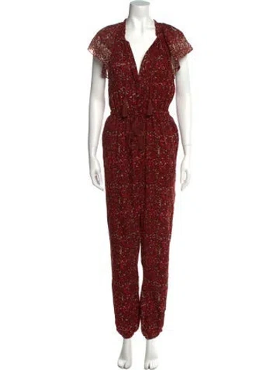 Pre-owned Ulla Johnson Floral Print Plunge Neckline Jumpsuit In Brown