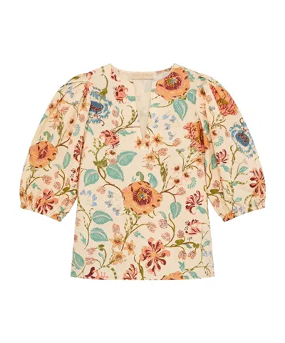 Ulla Johnson Floral Print Puff Sleeve Cotton Top In Multi