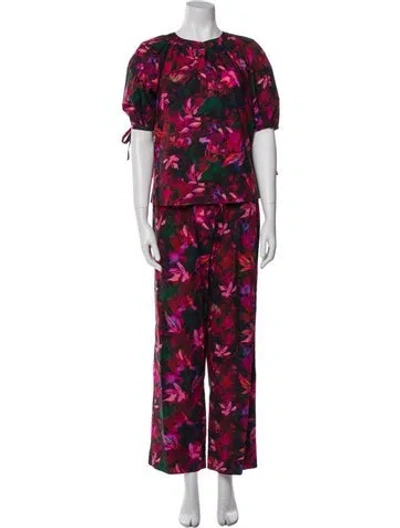 Pre-owned Ulla Johnson Floral Print Ruffle Embellishment Pant Set In Red