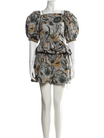 Pre-owned Ulla Johnson Floral Print Ruffle Embellishment Short Set In White