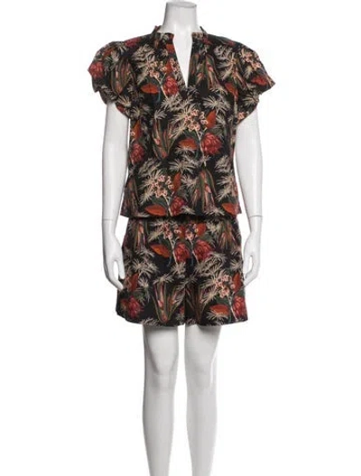 Pre-owned Ulla Johnson Floral Print Ruffle Embellishment Skirt Set In Blue