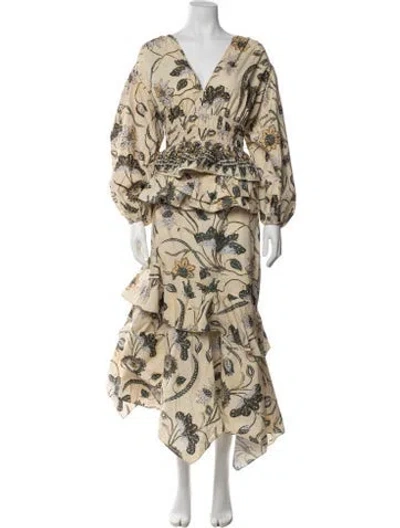 Pre-owned Ulla Johnson Floral Print Ruffle Embellishment Skirt Set In Yellow