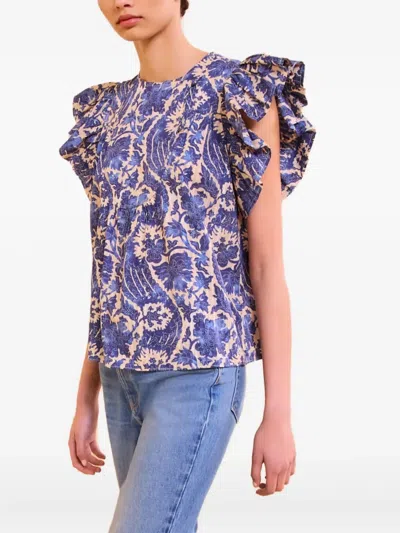 Ulla Johnson Floral-print Ruffled Blouse In Blue