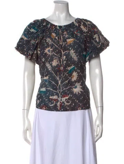 Pre-owned Ulla Johnson Floral Print Scoop Neck Blouse In Black