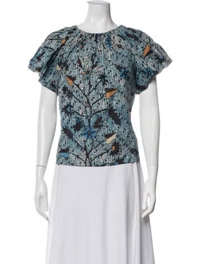 Pre-owned Ulla Johnson Floral Print Scoop Neck Blouse In Multicolor