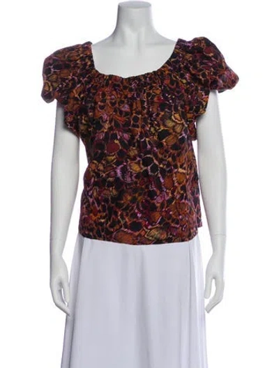 Pre-owned Ulla Johnson Floral Print Scoop Neck Blouse In Purple