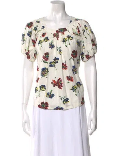 Pre-owned Ulla Johnson Floral Print Scoop Neck Blouse In Yellow