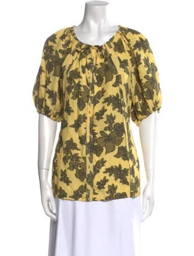 Pre-owned Ulla Johnson Floral Print Scoop Neck Blouse In Yellow