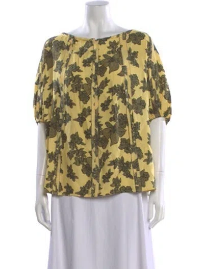 Pre-owned Ulla Johnson Floral Print Scoop Neck Blouse In Yellow