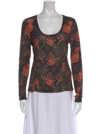 Pre-owned Ulla Johnson Floral Print Scoop Neck Top In Black