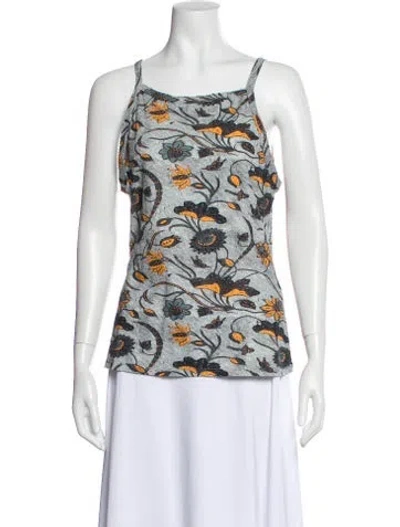 Pre-owned Ulla Johnson Floral Print Scoop Neck Top In Gray