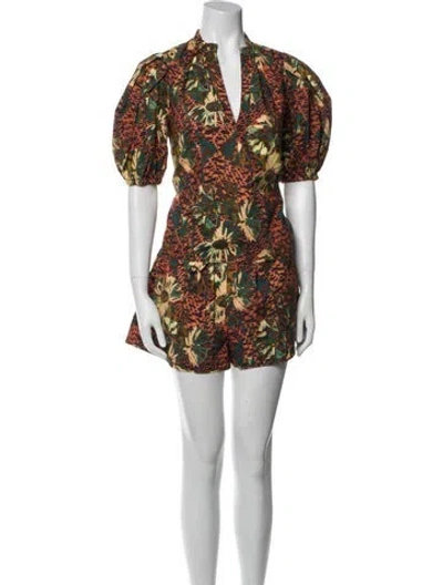 Pre-owned Ulla Johnson Floral Print Short Set In Orange