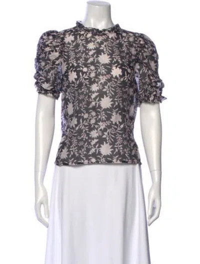 Pre-owned Ulla Johnson Floral Print Short Sleeve Blouse In Black