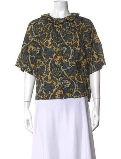 Pre-owned Ulla Johnson Floral Print Short Sleeve Blouse In Black