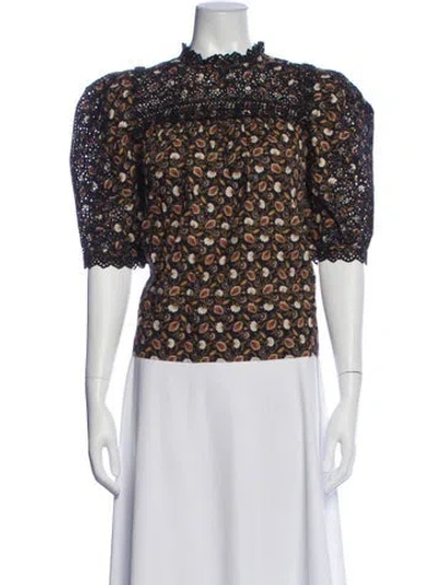 Pre-owned Ulla Johnson Floral Print Short Sleeve Blouse In Blue