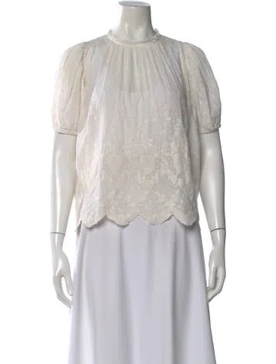 Pre-owned Ulla Johnson Floral Print Short Sleeve Blouse In Gray