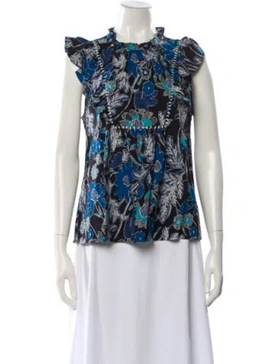 Pre-owned Ulla Johnson Floral Print Sleeveless Blouse In Blue