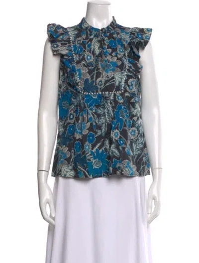 Pre-owned Ulla Johnson Floral Print Sleeveless Blouse In Blue