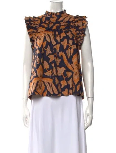 Pre-owned Ulla Johnson Floral Print Sleeveless Blouse In Blue/orange