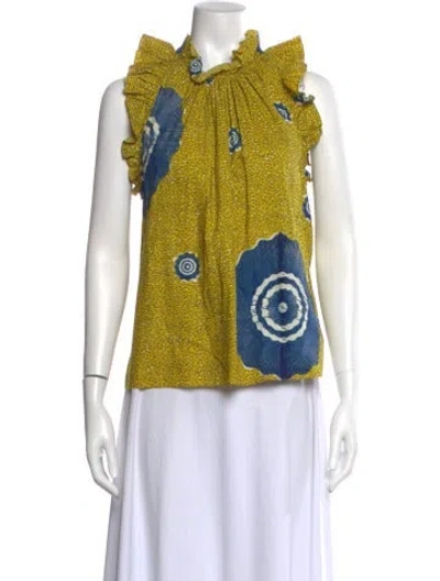 Pre-owned Ulla Johnson Floral Print Sleeveless Blouse In Yellow