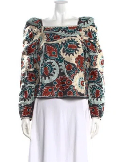 Pre-owned Ulla Johnson Floral Print Square Neckline Blouse In Black