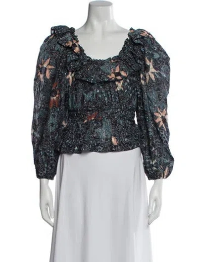 Pre-owned Ulla Johnson Floral Print Square Neckline Blouse In Blue