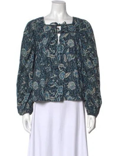 Pre-owned Ulla Johnson Floral Print Square Neckline Blouse In Blue