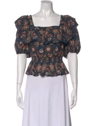 Pre-owned Ulla Johnson Floral Print Square Neckline Blouse In Blue