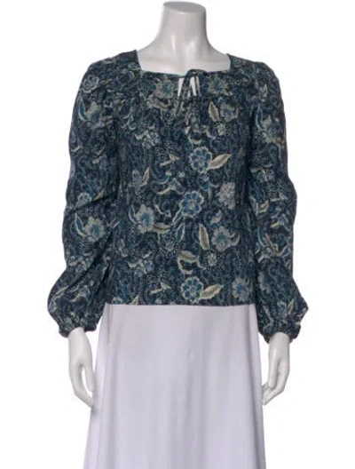 Pre-owned Ulla Johnson Floral Print Square Neckline Blouse In Blue