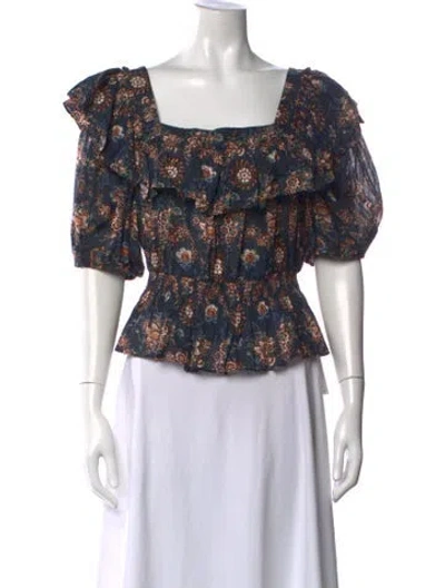 Pre-owned Ulla Johnson Floral Print Square Neckline Blouse In Blue