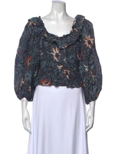 Pre-owned Ulla Johnson Floral Print Square Neckline Blouse In Blue
