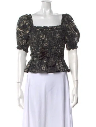 Pre-owned Ulla Johnson Floral Print Square Neckline Blouse In Green