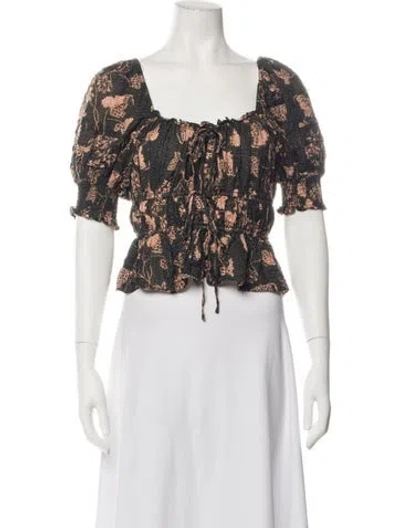 Pre-owned Ulla Johnson Floral Print Square Neckline Blouse In Green