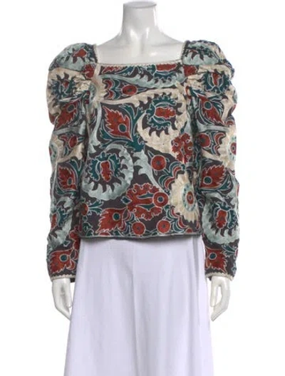 Pre-owned Ulla Johnson Floral Print Square Neckline Blouse In Multi